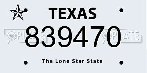 839470 Texas License Plate