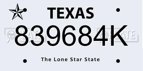 839684K Texas License Plate