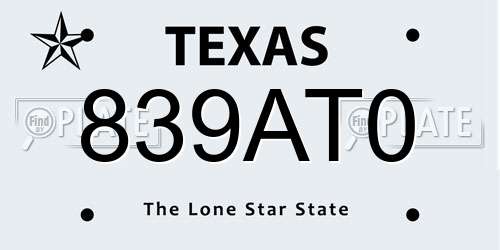 839AT0 Texas License Plate