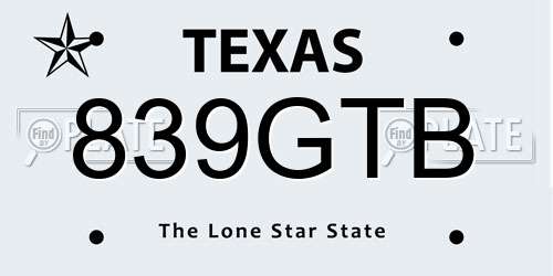 839GTB Texas License Plate