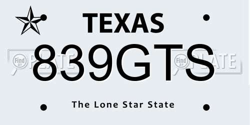 839GTS Texas License Plate