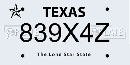 839X4Z Texas License Plate