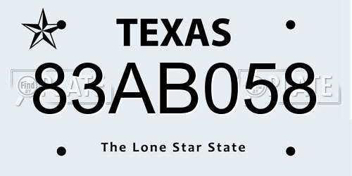 83AB058 Texas License Plate