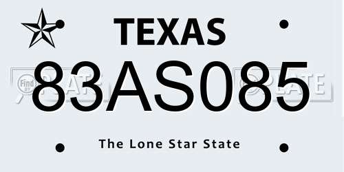 83AS085 Texas License Plate