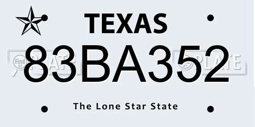 83BA352 Texas License Plate