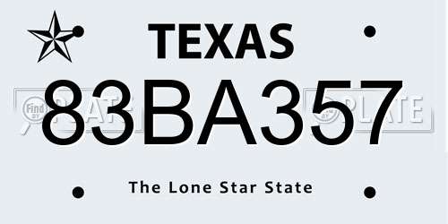 83BA357 Texas License Plate