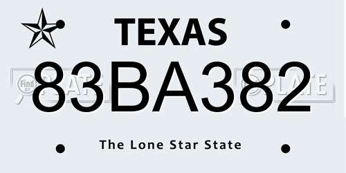 83BA382 Texas License Plate