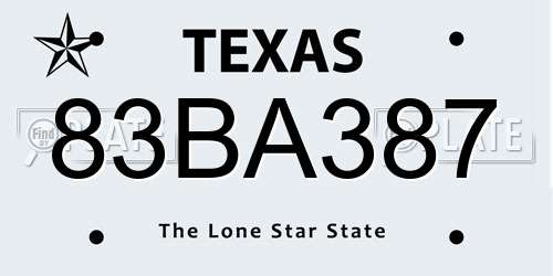83BA387 Texas License Plate