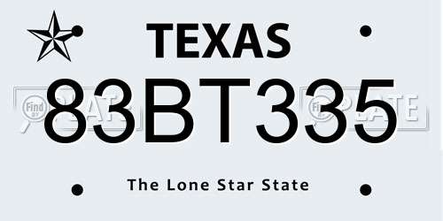 83BT335 Texas License Plate
