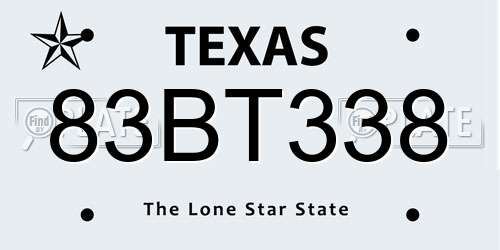 83BT338 Texas License Plate