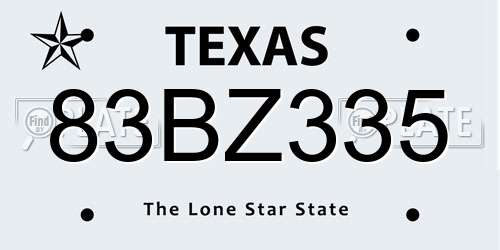 83BZ335 Texas License Plate