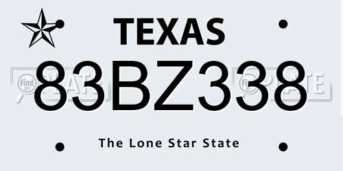 83BZ338 Texas License Plate