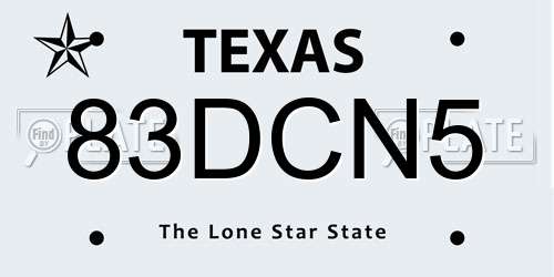 83DCN5 Texas License Plate