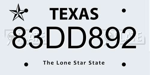 83DD892 Texas License Plate