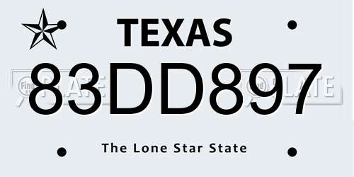 83DD897 Texas License Plate