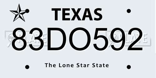 83DO592 Texas License Plate