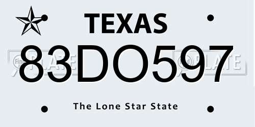 83DO597 Texas License Plate