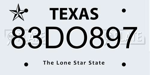 83DO897 Texas License Plate