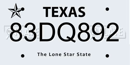 83DQ892 Texas License Plate