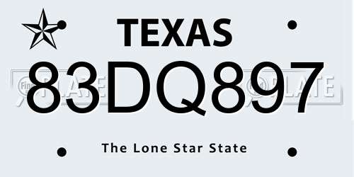 83DQ897 Texas License Plate