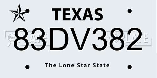 83DV382 Texas License Plate