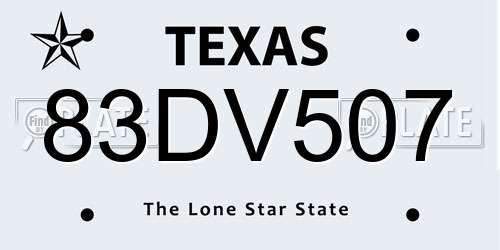 83DV507 Texas License Plate