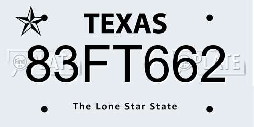 83FT662 Texas License Plate