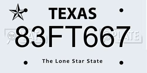 83FT667 Texas License Plate