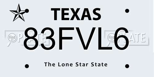 83FVL6 Texas License Plate