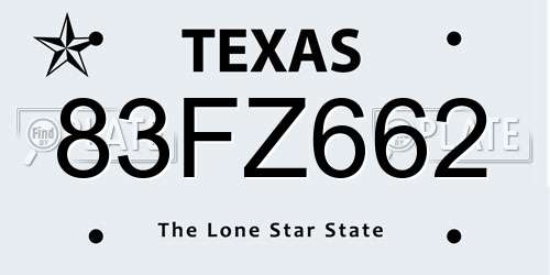 83FZ662 Texas License Plate