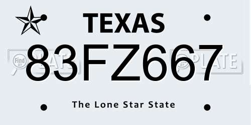 83FZ667 Texas License Plate