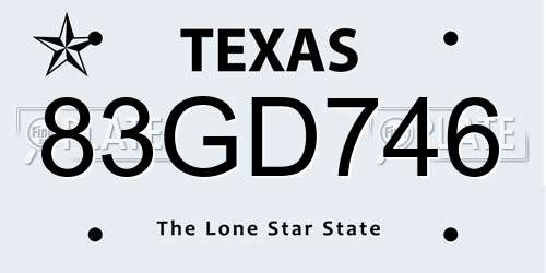 83GD746 Texas License Plate