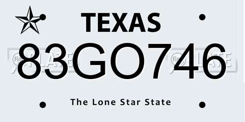 83GO746 Texas License Plate
