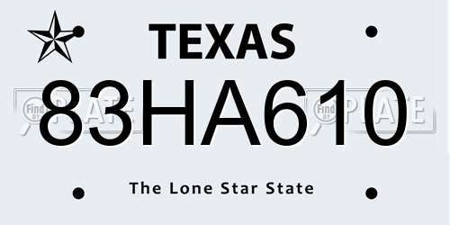83HA610 Texas License Plate