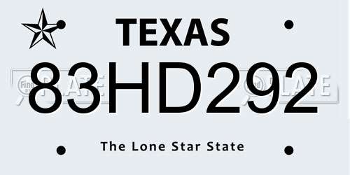 83HD292 Texas License Plate