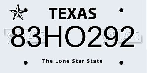 83HO292 Texas License Plate