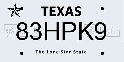 83HPK9 Texas License Plate