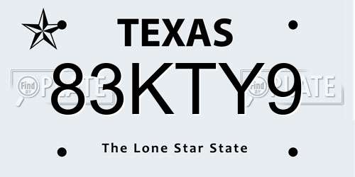 83KTY9 Texas License Plate