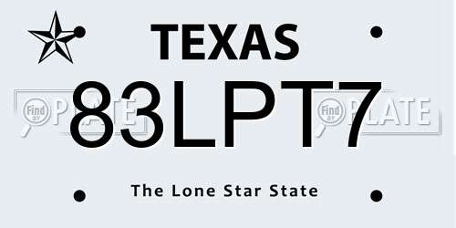 83LPT7 Texas License Plate