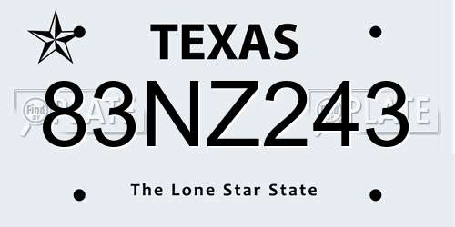 83NZ243 Texas License Plate