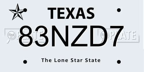 83NZD7 Texas License Plate