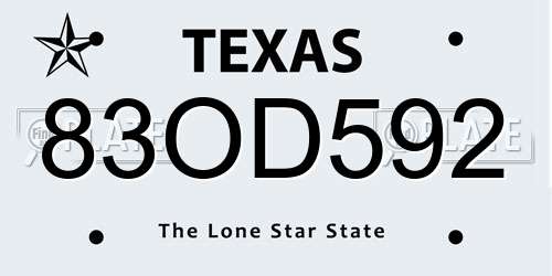 83OD592 Texas License Plate
