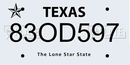 83OD597 Texas License Plate