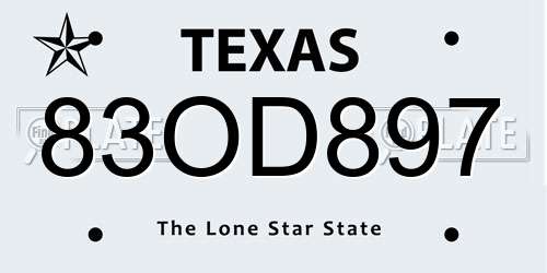 83OD897 Texas License Plate