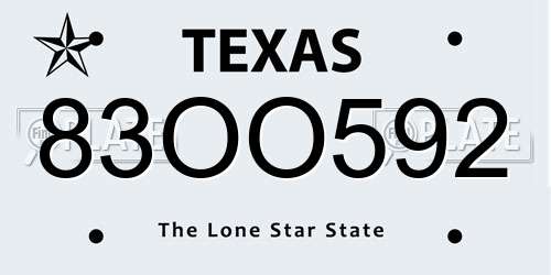 83OO592 Texas License Plate