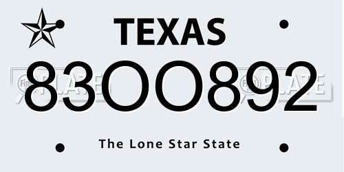83OO892 Texas License Plate