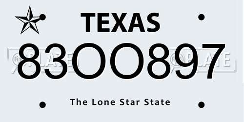 83OO897 Texas License Plate