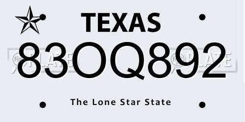 83OQ892 Texas License Plate