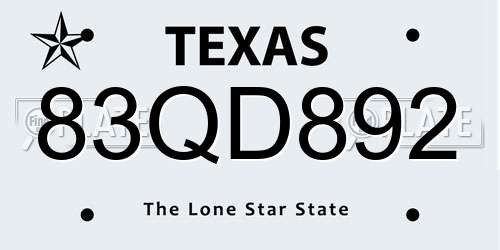 83QD892 Texas License Plate