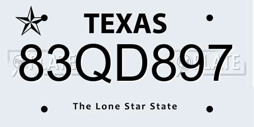 83QD897 Texas License Plate
